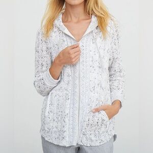 Nic + Zoe (XS) Sweetling Grey Open Knit Crochet Lightweight Zip Hoodie Sweater